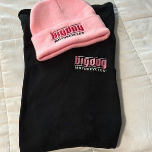Women’s long sleeve big dog motorcycles shirt and toboggan.